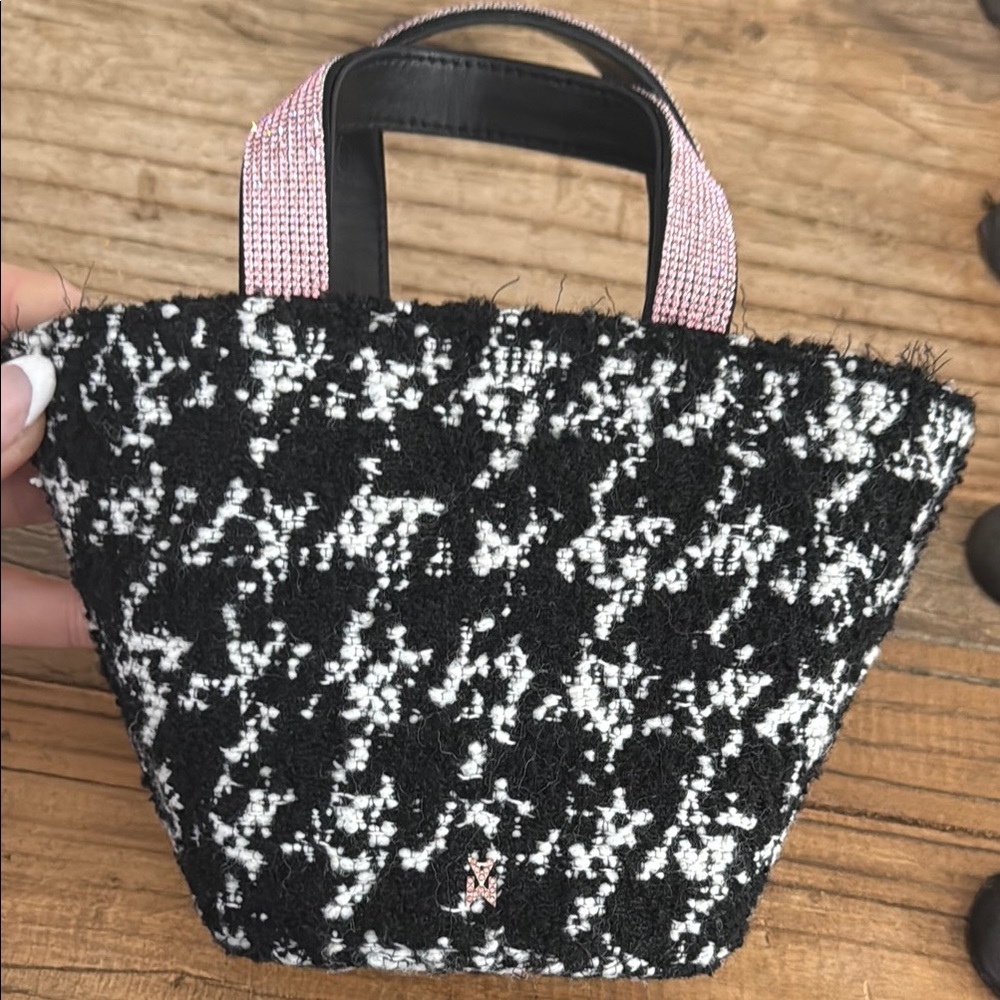 Black and White Mini Bag with Geometric Pattern